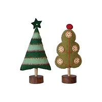 Hello Honey® 11.7" Embroidered Wool Felt Christmas Tree Accent Set