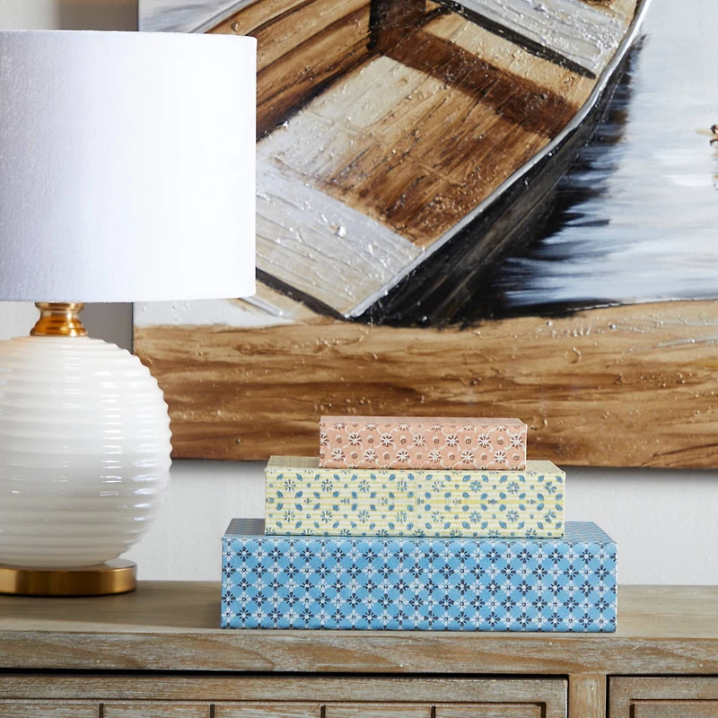 Floral Canvas Faux Book Box Set