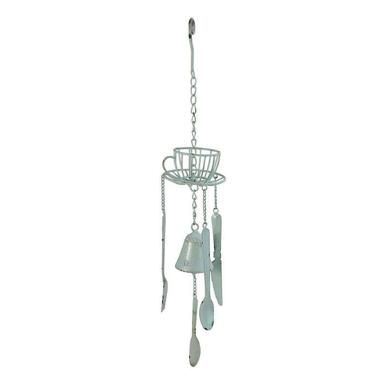 23.25" Blue Cafe Themed Hanging Outdoor Garden Wind Chime