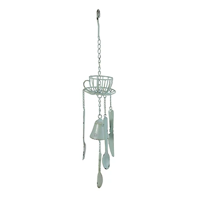 23.25" Blue Cafe Themed Hanging Outdoor Garden Wind Chime