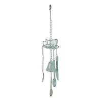 23.25" Blue Cafe Themed Hanging Outdoor Garden Wind Chime