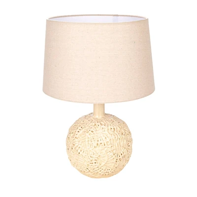 Hello Honey® 23" Cream Handmade Textured Stoneware Table Lamp with Fabric Shade