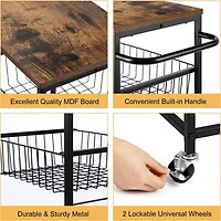 Black 4-Tier Metal Rolling Kitchen Cart