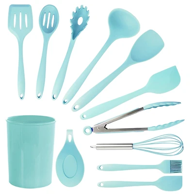 MegaChef Light Teal Silicone Cooking Utensils Set, 12ct.