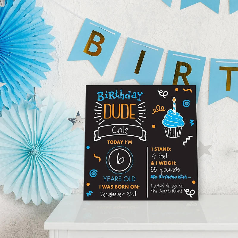 RoomMates 12" Double-Sided Birthday Dude Chalkboard