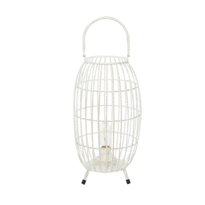 White Iron Modern Candle Holder Lantern, 16" x 9" x 9"