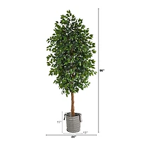 8ft. Ficus Artificial Tree in Handmade Black and White Natural Jute and Cotton Planter