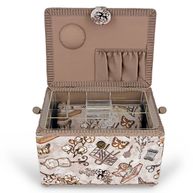 Dritz® Neutral Sewing Large Rectangular Sewing Basket With Zippered Case