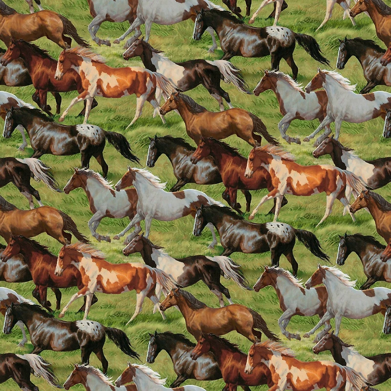 Wild Wings Horses Running Free Cotton Fabric