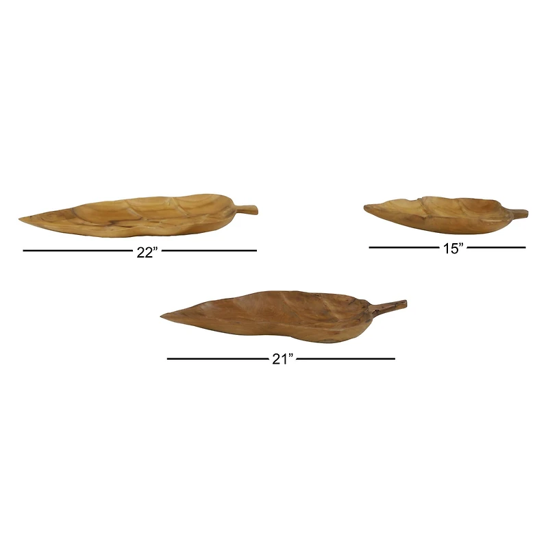 Brown Teak Wood Coastal Style Tray Set