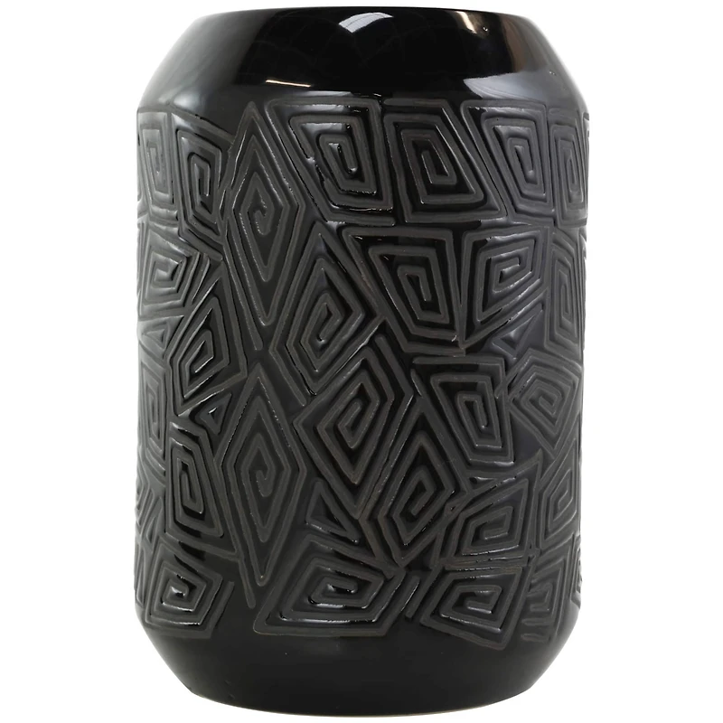 Black Ceramic Vase with Geometric Etchings Set