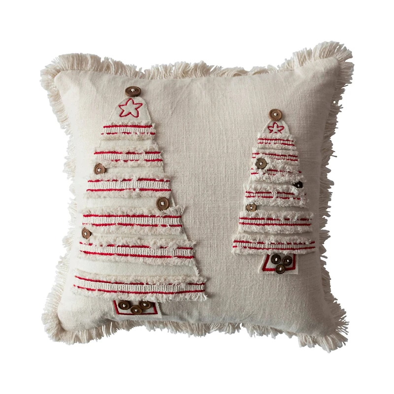 Hello Honey® Natural & Red Embroidered Trees Pillow