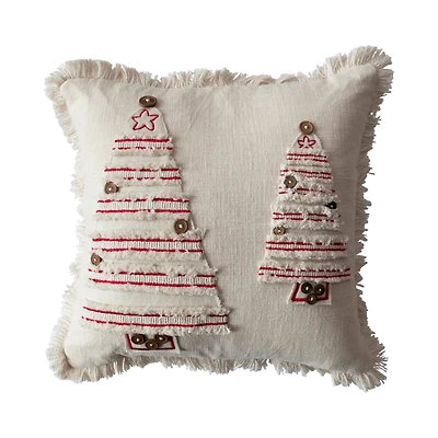 Hello Honey® Natural & Red Embroidered Trees Pillow