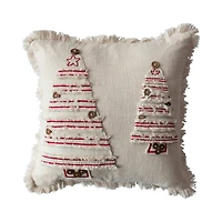 Hello Honey® Natural & Red Embroidered Trees Pillow