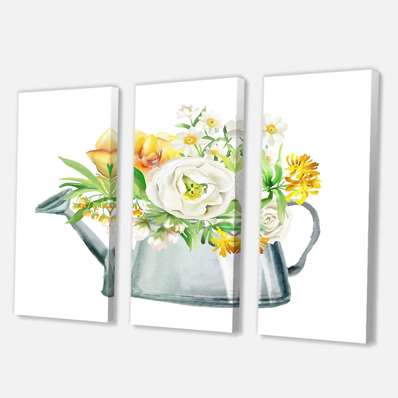 Designart - Roses Peonies & Marigolds In Garden Watering Can