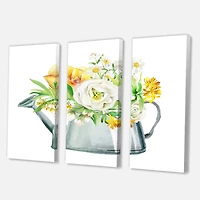 Designart - Roses Peonies & Marigolds In Garden Watering Can