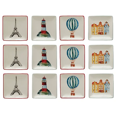 Hello Honey® Adventure Image Square Stoneware Plate Set