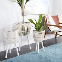 White Bamboo Bohemian Planter, Set of 3" 26", 23", 20"