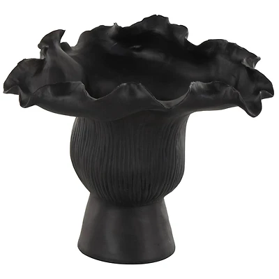 9" Black Ceramic Abstract Floral Inspired Vase with Linear Grooves