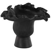9" Black Ceramic Abstract Floral Inspired Vase with Linear Grooves