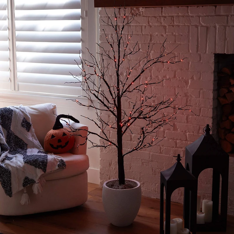 5ft. Pre-Lit Halloween Black Twig Artificial Tree with 240 Orange & Purple LED Lights