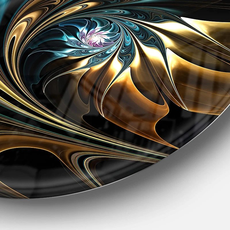 Designart - Brown Blue Fractal Flower in Black' Oversized Abstract Metal Art