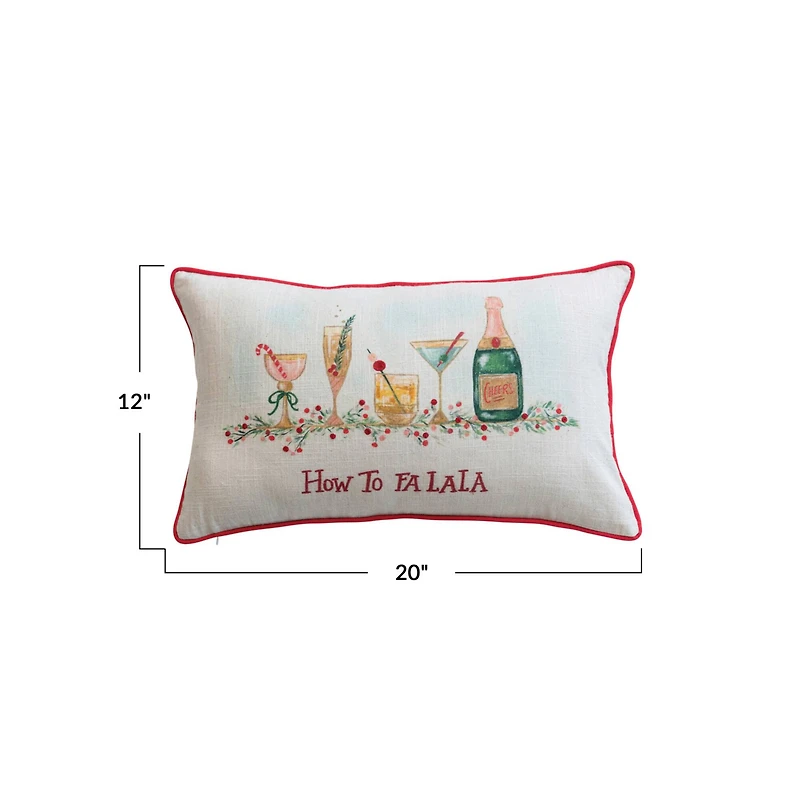 Hello Honey® 20" x 12" Embroidered How to Fa La La Cotton Slub Lumbar Pillow with Red Piping