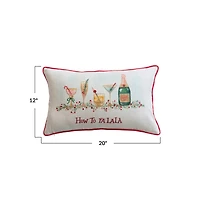 Hello Honey® 20" x 12" Embroidered How to Fa La La Cotton Slub Lumbar Pillow with Red Piping