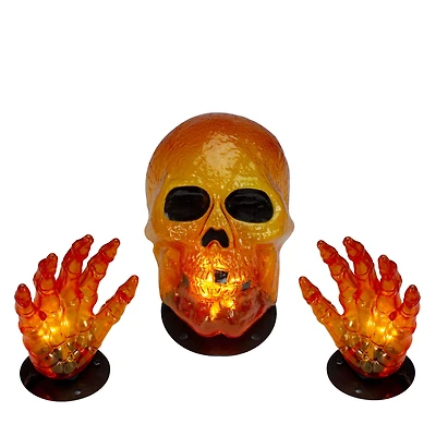 8.5" Lighted Orange Skull & Hands Outdoor Halloween Decoration