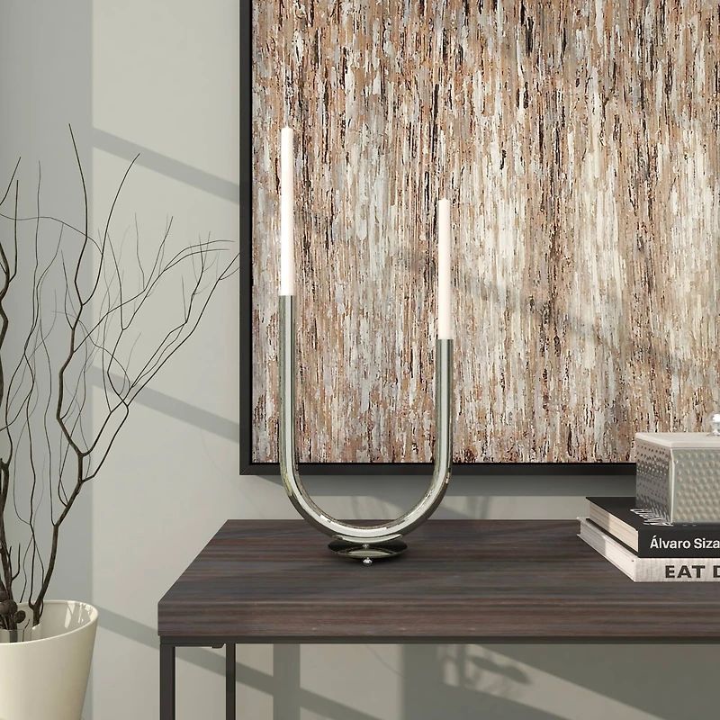 The Novogratz 14" Silver Stainless Steel Abstract U-Shaped Candelabra