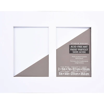2 Opening 11" x 14" Museum White Mat by Studio Décor®, 5" x 7" Opening Size