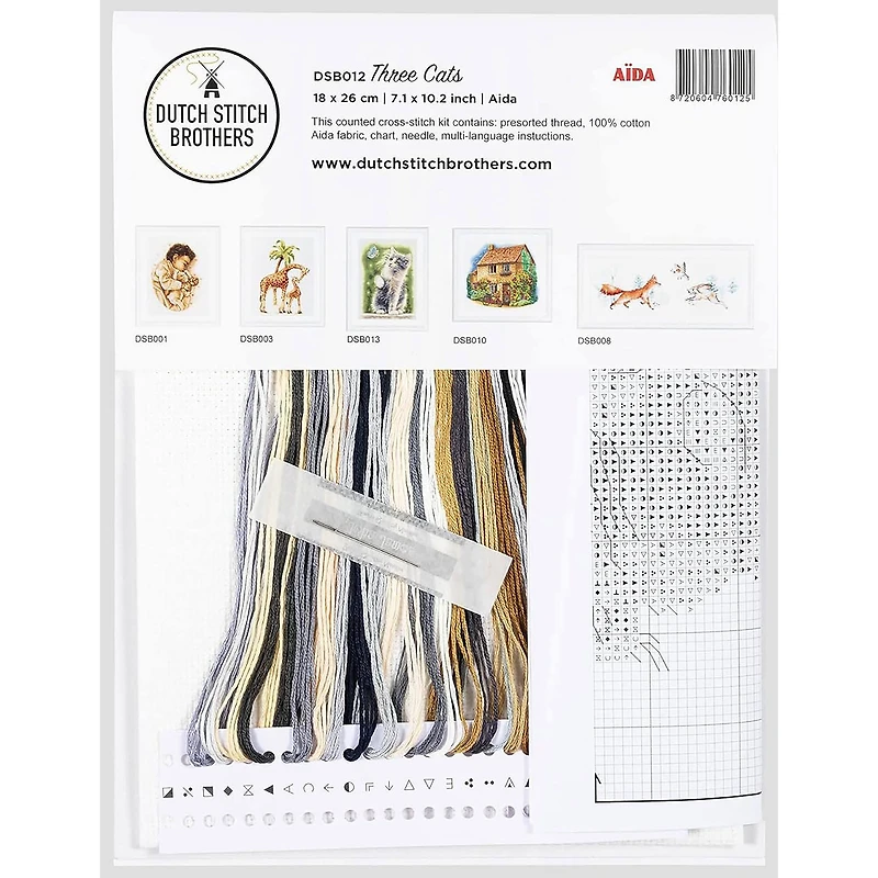 Thea Gouverneur Three Cats White Cross Stitch Kit