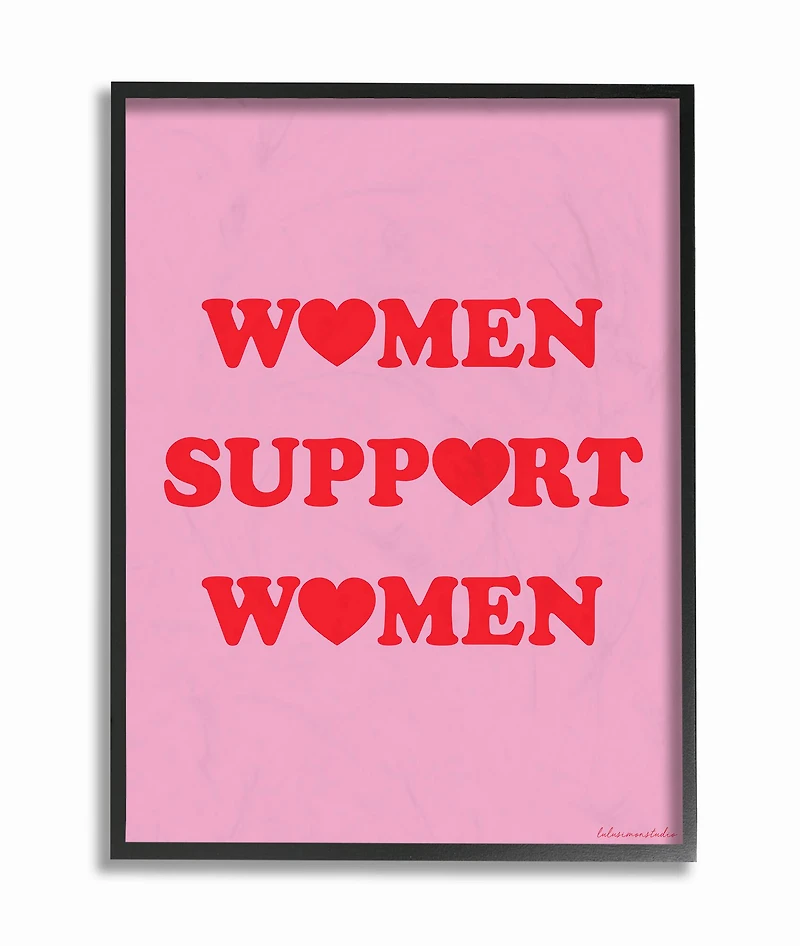 Stupell Industries Pink & Red Hearts Women Support Women Wall Accent with Black Frame