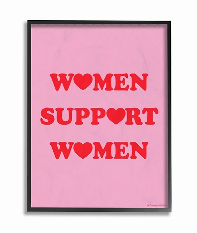 Stupell Industries Pink & Red Hearts Women Support Women Wall Accent with Black Frame