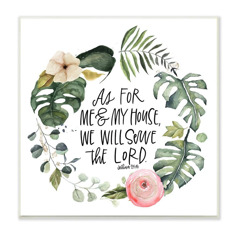 Stupell Industries Serve the Lord Joshua 24:15 Tropical Palm Wreathe,12" x 12"