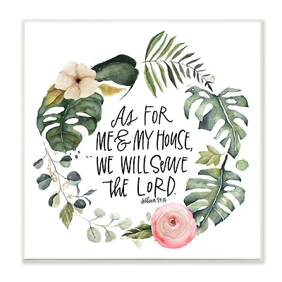 Stupell Industries Serve the Lord Joshua 24:15 Tropical Palm Wreathe,12" x 12"