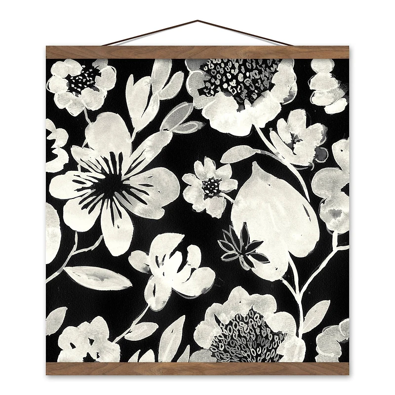 Cream Flowers Teak Hanging Canvas
