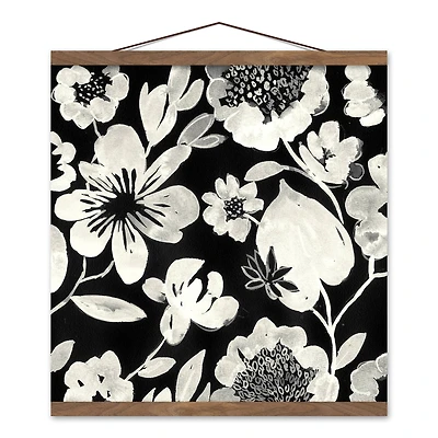Cream Flowers Teak Hanging Canvas