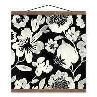 Cream Flowers Teak Hanging Canvas