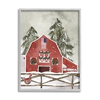 Stupell Industries Snowy Country Barn American Flag Framed Giclee Art