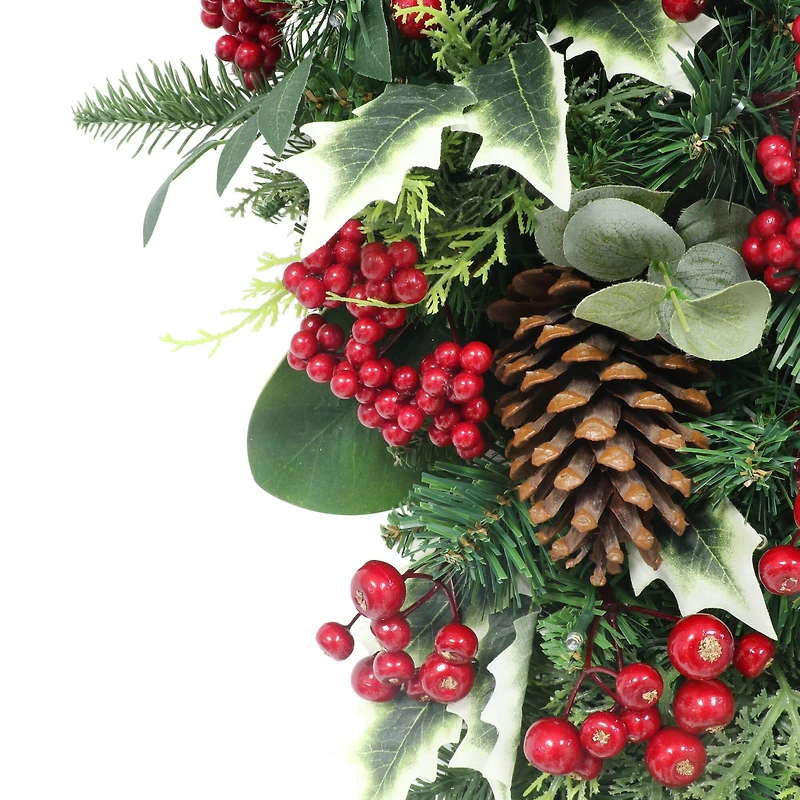 28" Battery-Operated Pre-Lit Decorated Artificial Swag with Red Bow