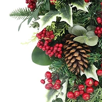 28" Battery-Operated Pre-Lit Decorated Artificial Swag with Red Bow