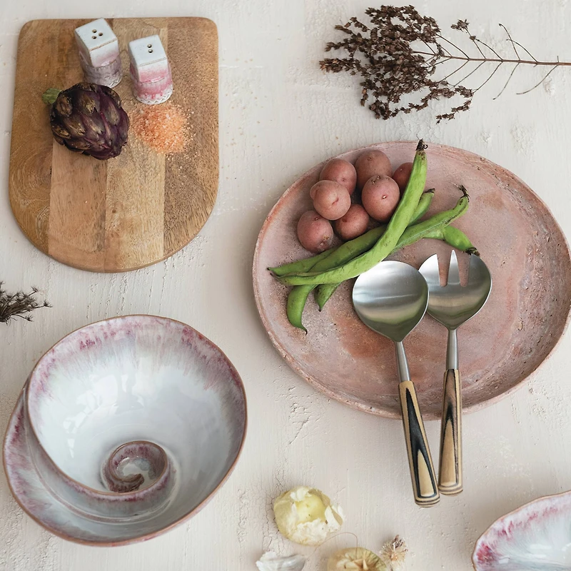 Hello Honey® 2-Piece Natural & Black Stainless Steel & Mango Wood Salad Servers with Handles & Design