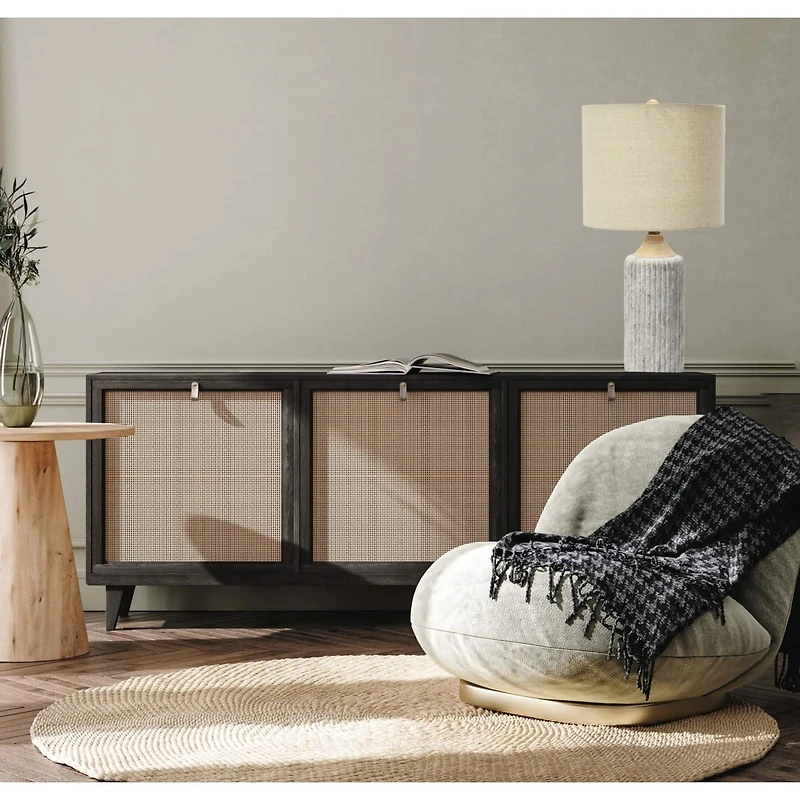 Hello Honey® 23.5" Fluted Cement Desk Lamp with Linen Drum Shade