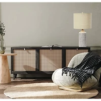 Hello Honey® 23.5" Fluted Cement Desk Lamp with Linen Drum Shade