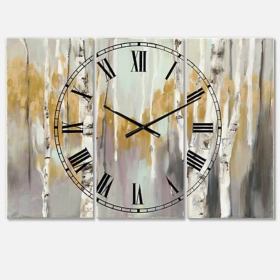 Designart Silver & Yellow Birch Forest Farmhouse 3 Panel Wall Clock