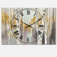 Designart Silver & Yellow Birch Forest Farmhouse 3 Panel Wall Clock