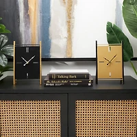 CosmoLiving by Cosmopolitan 10" Black Metal Rectangular Angled Clock Set with Gold Accents & Cutout Tick Hour Markers