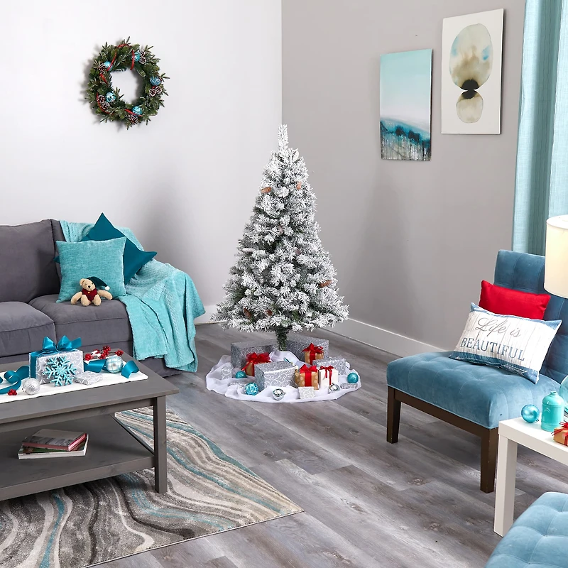 5ft. Unlit Flocked White River Mountain Pine & Pinecones Artificial Christmas Tree