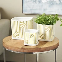 Green Geometric Linear Arch Pattern Ceramic Planter Set
